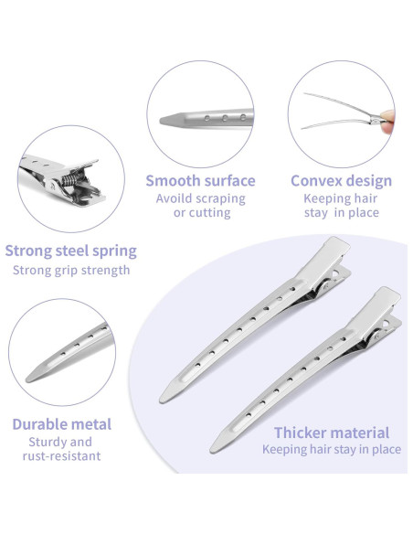 Juego de Clips de Pico de Pato Metal 24 Piezas + 3 Peines