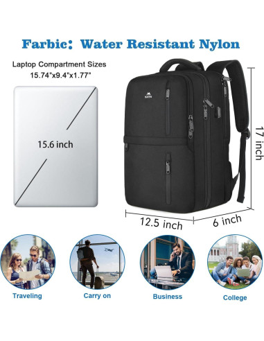 Mochila de Viaje MATEIN para Laptop 15.6" Negra con USB