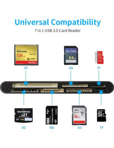 Lector de Tarjetas 7 en 1 Rocketek USB 3.0 5Gbps para SD CF 2