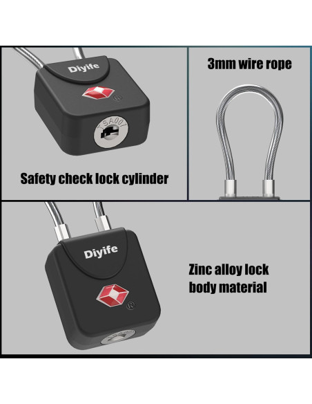 Candados de Equipaje TSA Diyife con Llave - 2 Paquete Negro Candados de Equipaje TSA Diyife con Llave - 2 Paquete Negro
