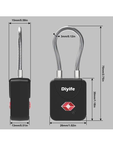 Candados de Equipaje TSA Diyife con Llave - 2 Paquete Negro