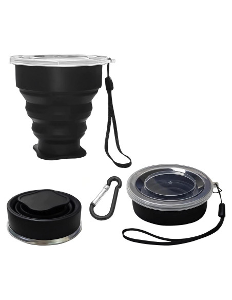 Taza Plegable de Silicona FINDWORLD 200ml Negra para Viajes