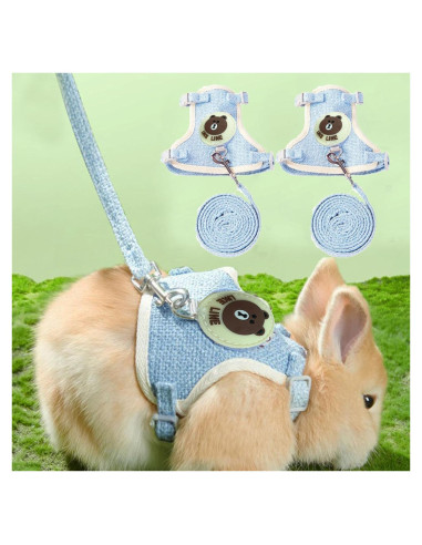 Conjunto Arnés y Correa Ajustable WEWAYKGJ para Conejos Azul