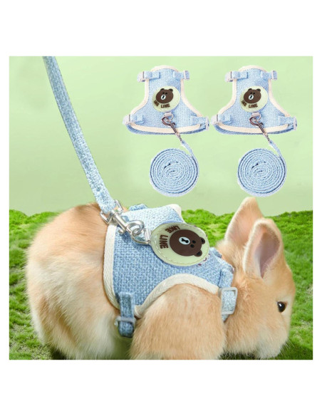 Conjunto Arnés y Correa Ajustable WEWAYKGJ para Conejos Azul Conjunto Arnés y Correa Ajustable WEWAYKGJ para Conejos Azul