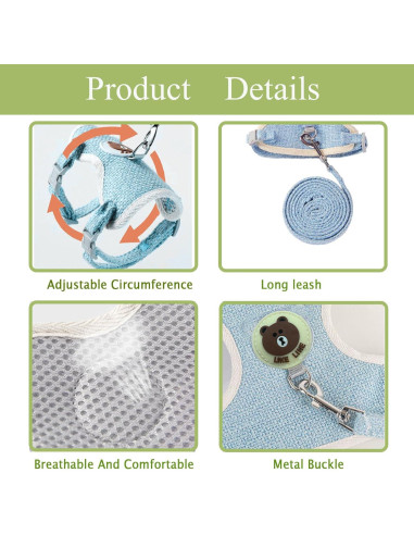 Conjunto Arnés y Correa Ajustable WEWAYKGJ para Conejos Azul