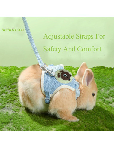 Conjunto Arnés y Correa Ajustable WEWAYKGJ para Conejos Azul