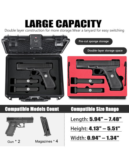 Caja de pistola TSA Kinghardcase para 2 Glock impermeable