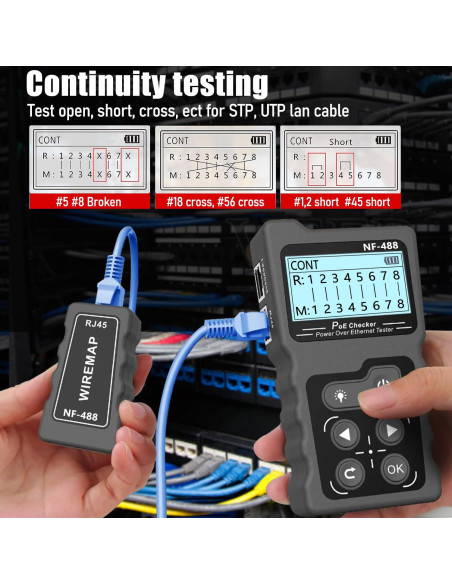 Probador de Cable de Red NF-488 ZHOUCE CAT5 CAT6 POE