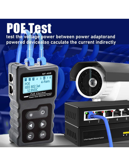 Probador de Cable de Red NF-488 ZHOUCE CAT5 CAT6 POE