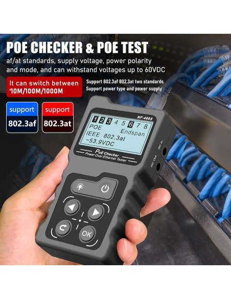Probador de Cable de Red NF-488 ZHOUCE CAT5 CAT6 POE