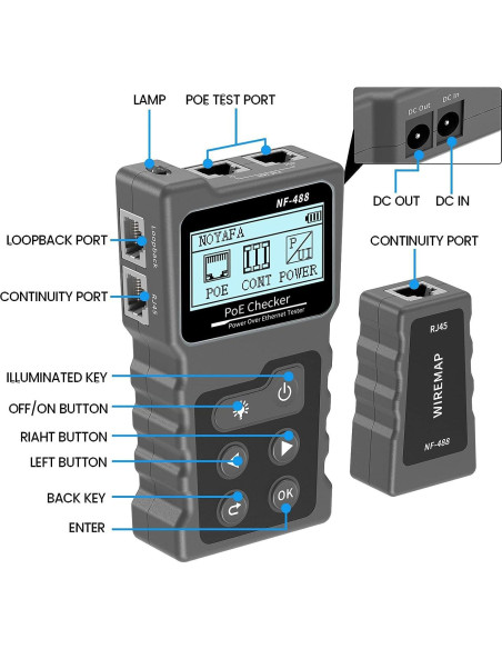 Probador de Cable de Red NF-488 ZHOUCE CAT5 CAT6 POE