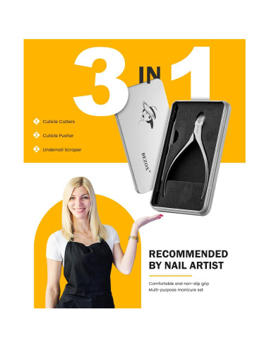 Cortador de Cutículas BEZOX con Empujador - Acero Inoxidable