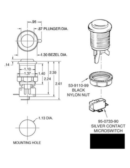 Botones de Arcade EG STARTS 30mm Tipo Happ 6 Piezas Negro