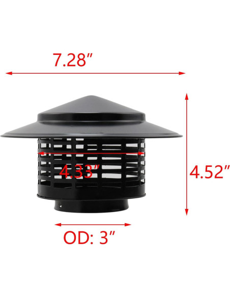 T Tulead Tapa de Chimenea Redonda 75mm Acero Inoxidable Negra