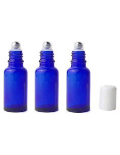 3 Botellas de Vidrio Azul 20ml con Rodillo Acero Inoxidable