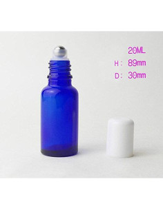 3 Botellas de Vidrio Azul 20ml con Rodillo Acero Inoxidable 2