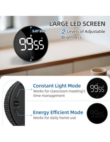 Temporizador Digital LFF Magnético con Pantalla LED 3" Negro