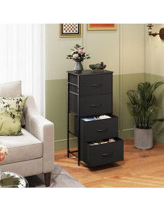 Cajonera WLIVE 4 Cajones Estructura Acero y Madera Negra 2