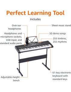 Piano Eléctrico Amazon Basics JK 80 con 61 Teclas y Altavoces 2