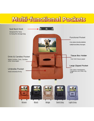 Organizador de Asiento Trasero para Tesla Modelo 3 y Y - Beige