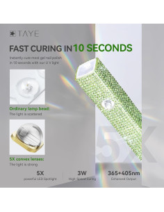 Lámpara UV portátil TAYE para uñas de gel, 20s/60s, Verde 2