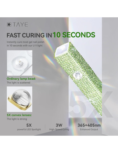 Lámpara UV portátil TAYE para uñas de gel, 20s/60s, Verde