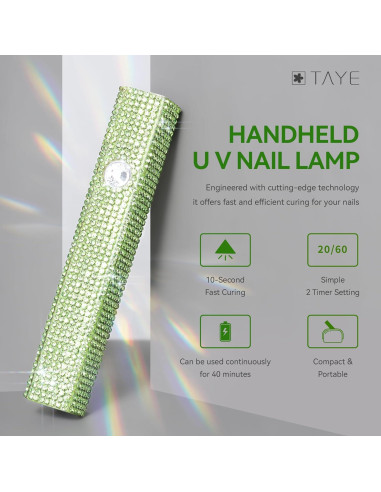 Lámpara UV portátil TAYE para uñas de gel, 20s/60s, Verde