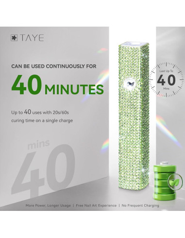 Lámpara UV portátil TAYE para uñas de gel, 20s/60s, Verde