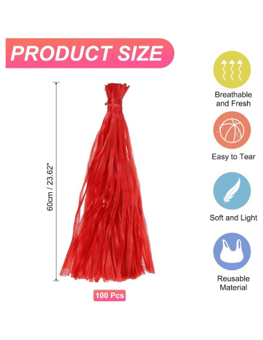 100 Bolsas de Malla Reutilizables uxcell 60 cm Rojas para Almacenamiento