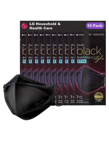 Mascarilla desechable KF94 Airwasher - 10 unidades, negra, 4 capas
