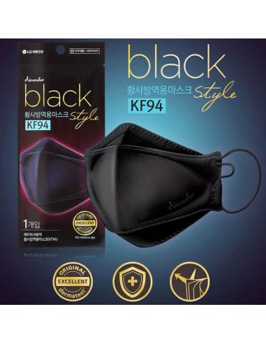 Mascarilla desechable KF94 Airwasher - 10 unidades, negra, 4 capas