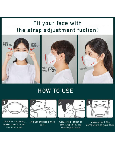 Mascarilla desechable KF94 Airwasher - 10 unidades, negra, 4 capas