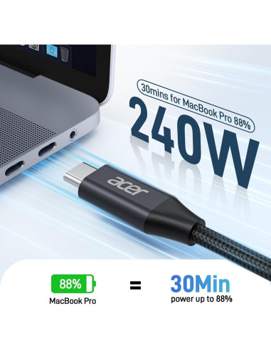 Cable USB C Acer OCB249 240W 2m Trenzado Nylon Carga Rápida