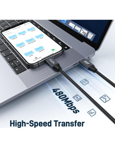 Cable USB C Acer OCB249 240W 2m Trenzado Nylon Carga Rápida