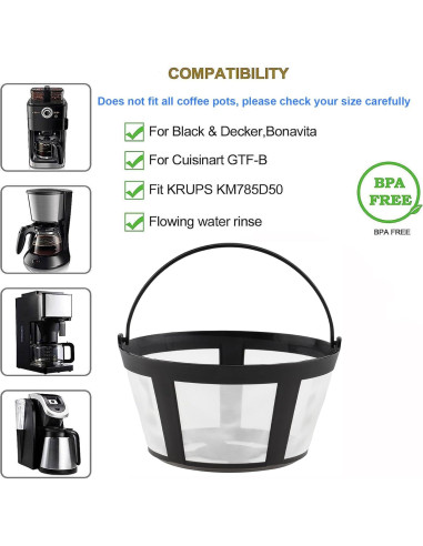 Cestas de Filtros de Café Reutilizables TQEONKL 4PC 8-12 Tazas