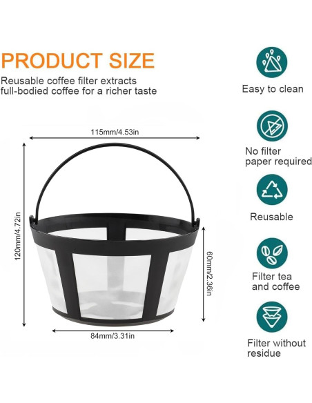Cestas de Filtros de Café Reutilizables TQEONKL 4PC 8-12 Tazas