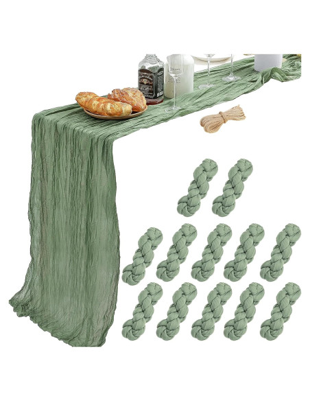 12 Corredores de Mesa de Gasa Verde Salvia 88.9x304.8 cm