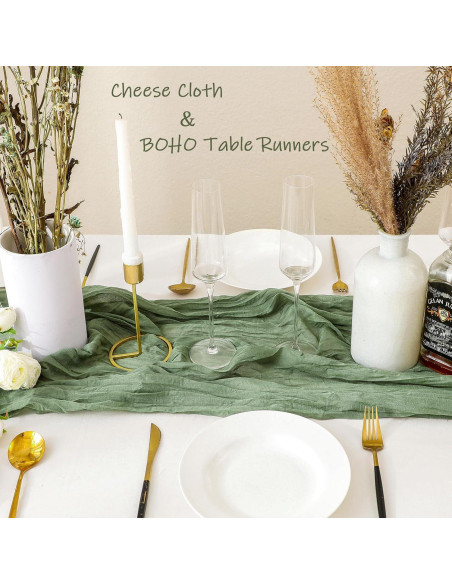 12 Corredores de Mesa de Gasa Verde Salvia 88.9x304.8 cm