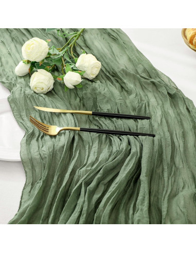 12 Corredores de Mesa de Gasa Verde Salvia 88.9x304.8 cm