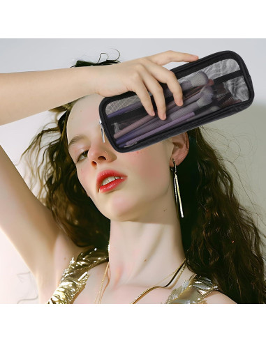 Bolsa de Maquillaje de Malla Transparente Styquenzer - 2 Pcs