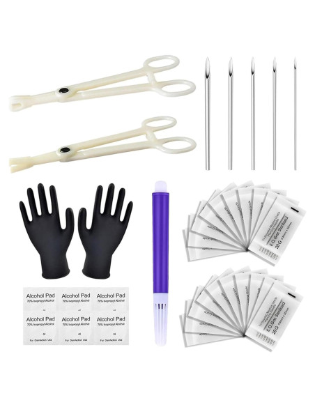 Kit de Piercing 36 Piezas Judero con Agujas 12G a 20G Kit de Piercing 36 Piezas Judero con Agujas 12G a 20G
