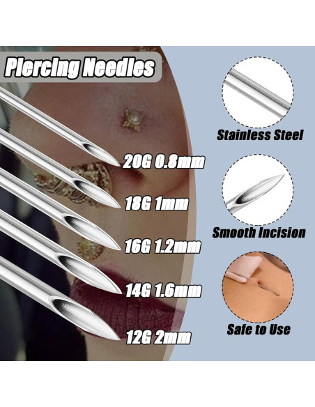 Kit de Piercing 36 Piezas Judero con Agujas 12G a 20G Kit de Piercing 36 Piezas Judero con Agujas 12G a 20G