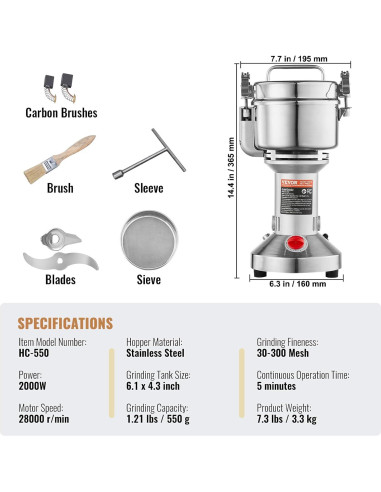 Molinillo de Granos Eléctrico VEVOR 550g Acero Inoxidable
