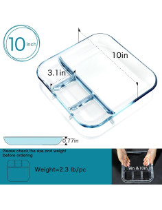 Plato Dividido de Vidrio NUTRIUPS 25.4 cm Cuadrado 2