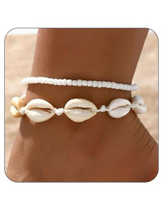Pulseras de Tobillo Ajustables Boho de Playa con Conchas y Perlas