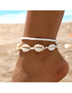 Pulseras de Tobillo Ajustables Boho de Playa con Conchas y Perlas 2