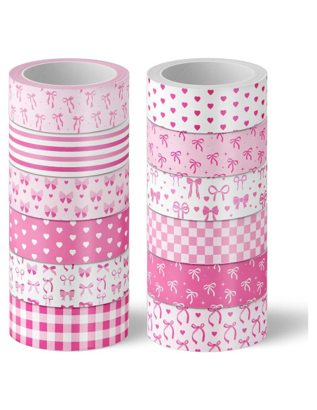 12 Rollos Cinta Washi Rosa FYSUIMU 1.5cm x 5m Decorativa