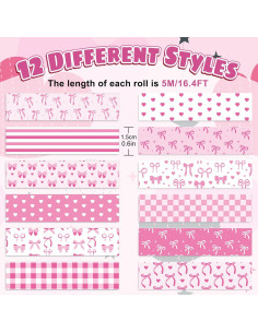 12 Rollos Cinta Washi Rosa FYSUIMU 1.5cm x 5m Decorativa 2