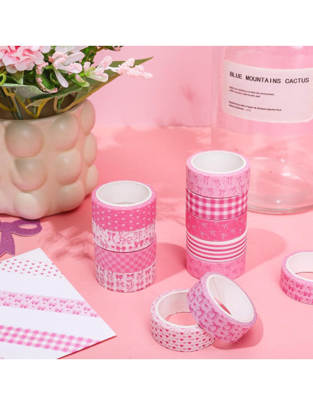 12 Rollos Cinta Washi Rosa FYSUIMU 1.5cm x 5m Decorativa