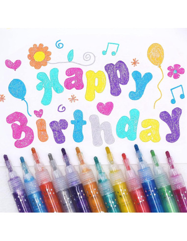 Marcadores Brillantes TWOHANDS, 12 Colores Metálicos Lavables